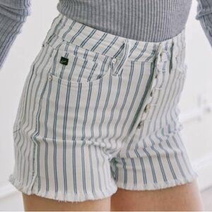 High Waisted Button Fly KanCan Pinstripe Cutoff Shorts